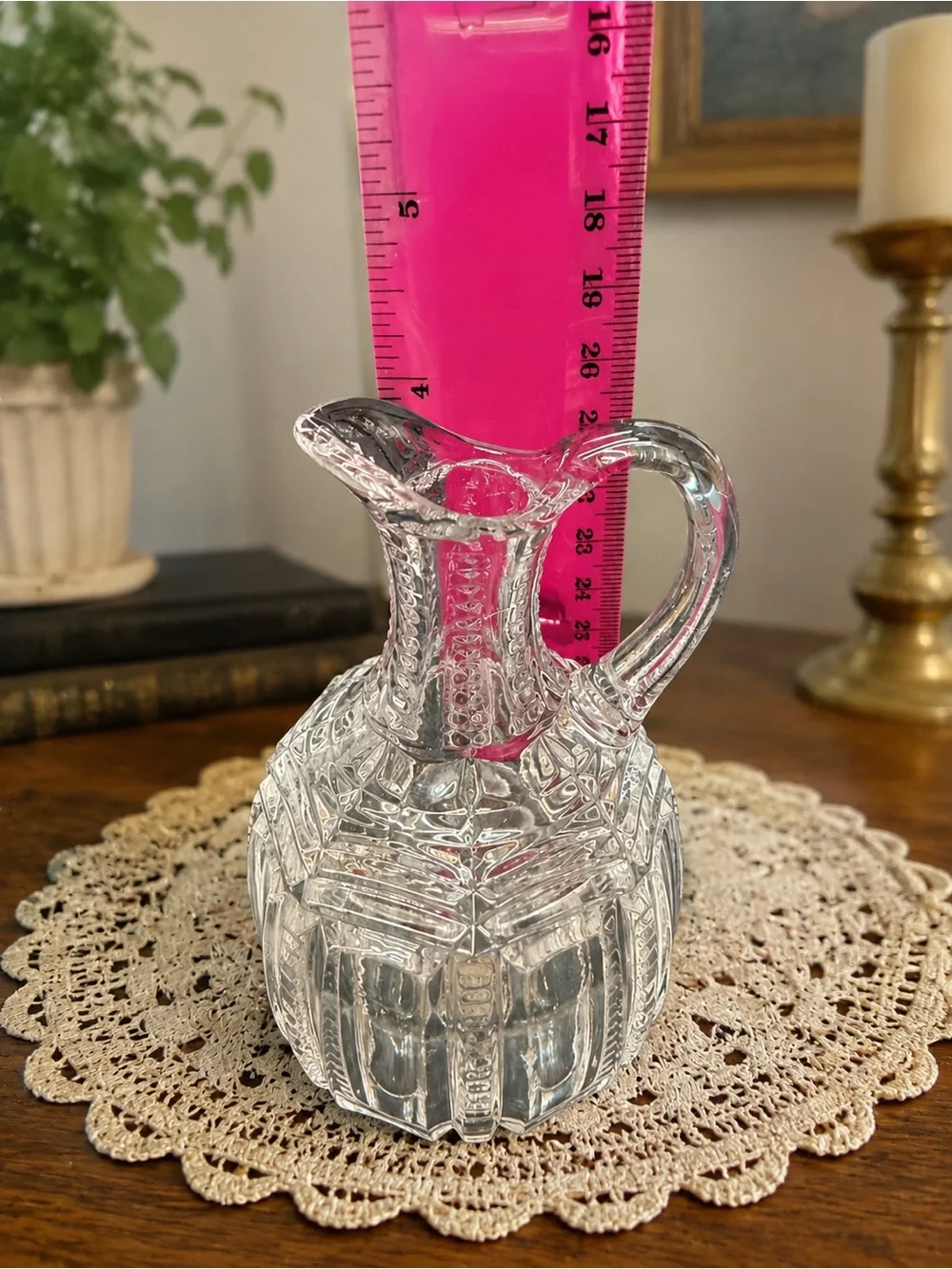 Antique EAPG Pressed Glass Pitcher Clear Heavy Cut Diamond Panel Pattern
